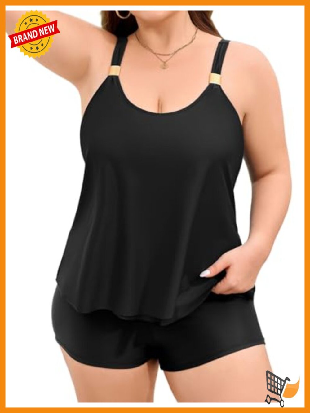 Plus Size Flowy Tankini Swim Set with Ruffled Top and High Waisted Shorts